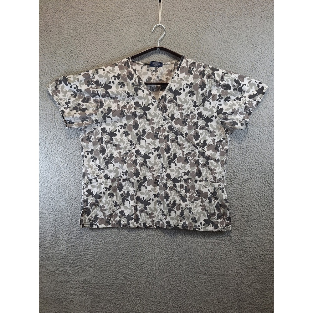 Absolute Scrub Top 1XL Multicolor Floral Mock Wrap V-Neck Medical Nurse Workwear